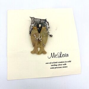 Cathleen McLain Sterling Silver Fish Brooch Semi‎ Precious Stones One-of-a-Kind